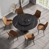 Modern Artificial Stone Round Carbon Steel Base Dining Table, Can Accommodate 6 People Artificial Stone Turntable - Black - Furniture Home Direct