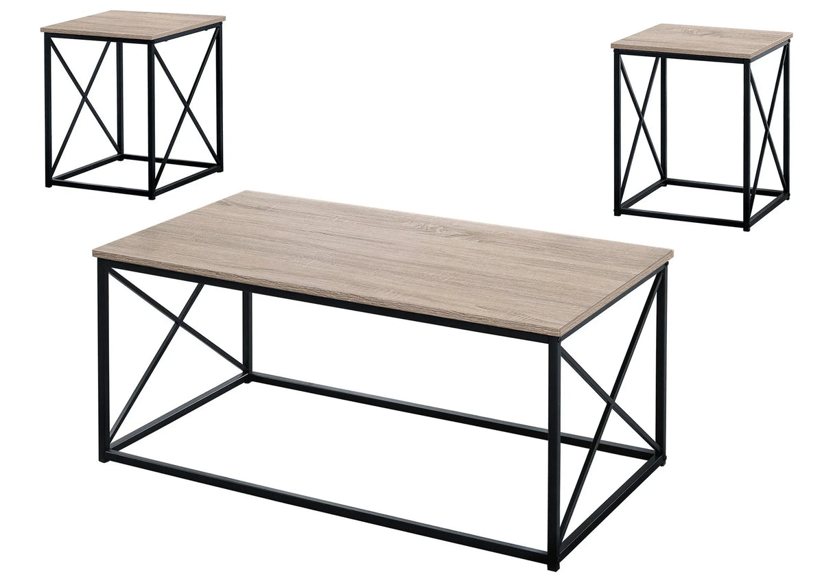 3 Pieces Table Set, Coffee, End, Side, Accent - Brown / Black - Furniture Home Direct