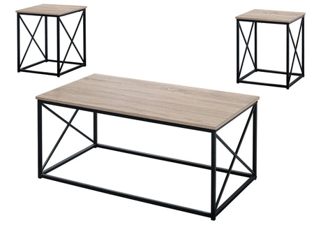 3 Pieces Table Set, Coffee, End, Side, Accent - Brown / Black - Furniture Home Direct