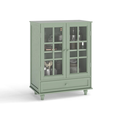 Minimalist Buffet Cabinet With Double Glass Doors And Drawer - Furniture Home Direct