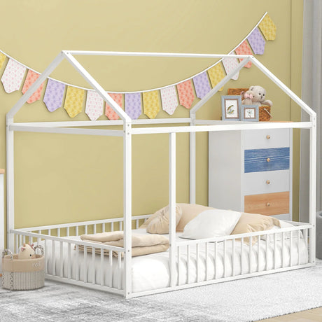 Metal Bed House Bed Frame With Fence - Furniture Home Direct