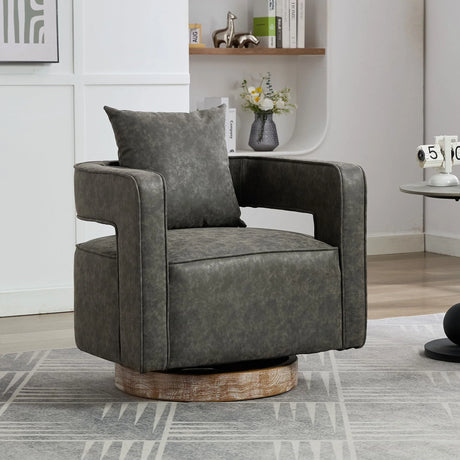 Swivel Accent Open Back Barrel Chair With Weathered Base - Furniture Home Direct