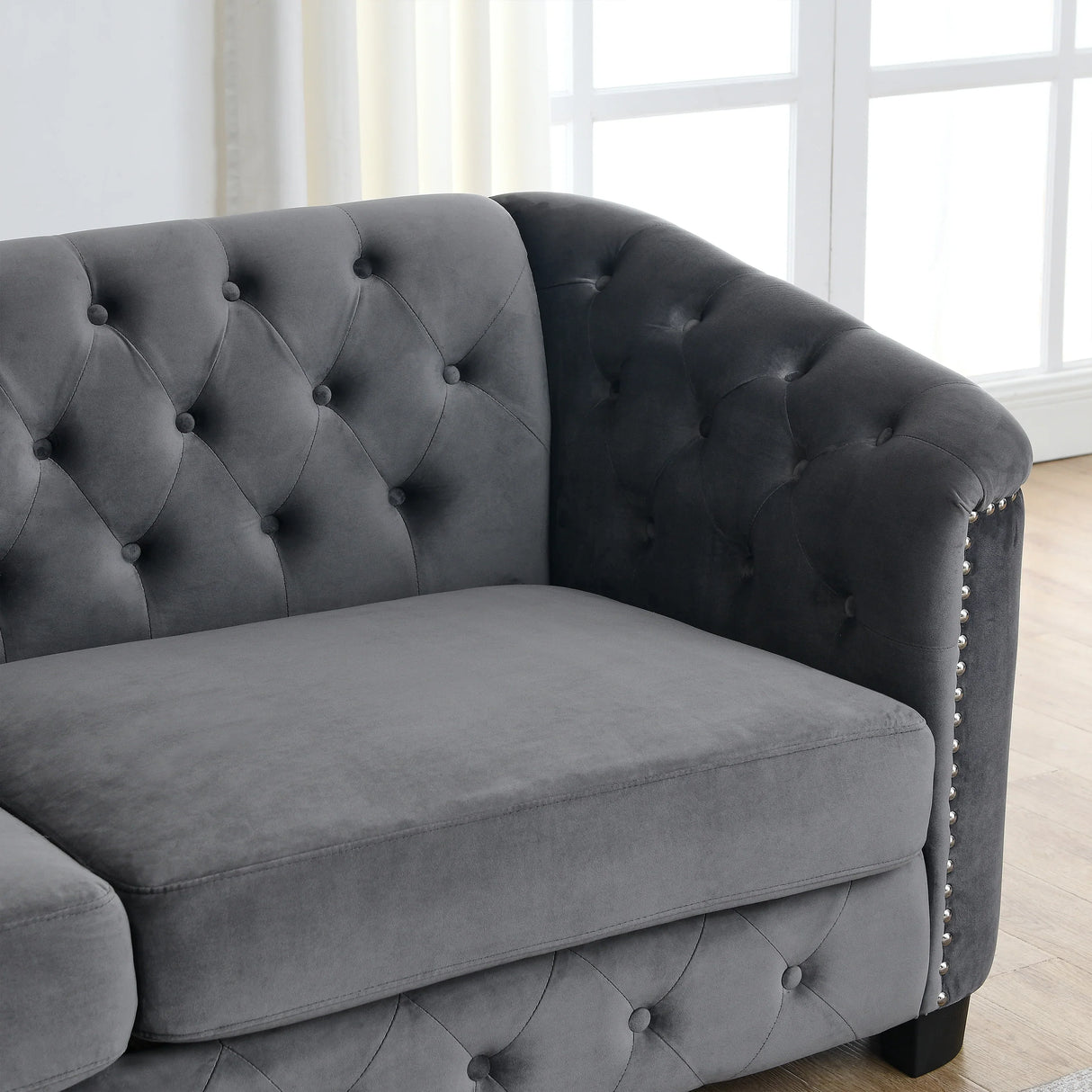 Living Room Set with 2 Sofas - Velvet Grey - Furniture Home Direct