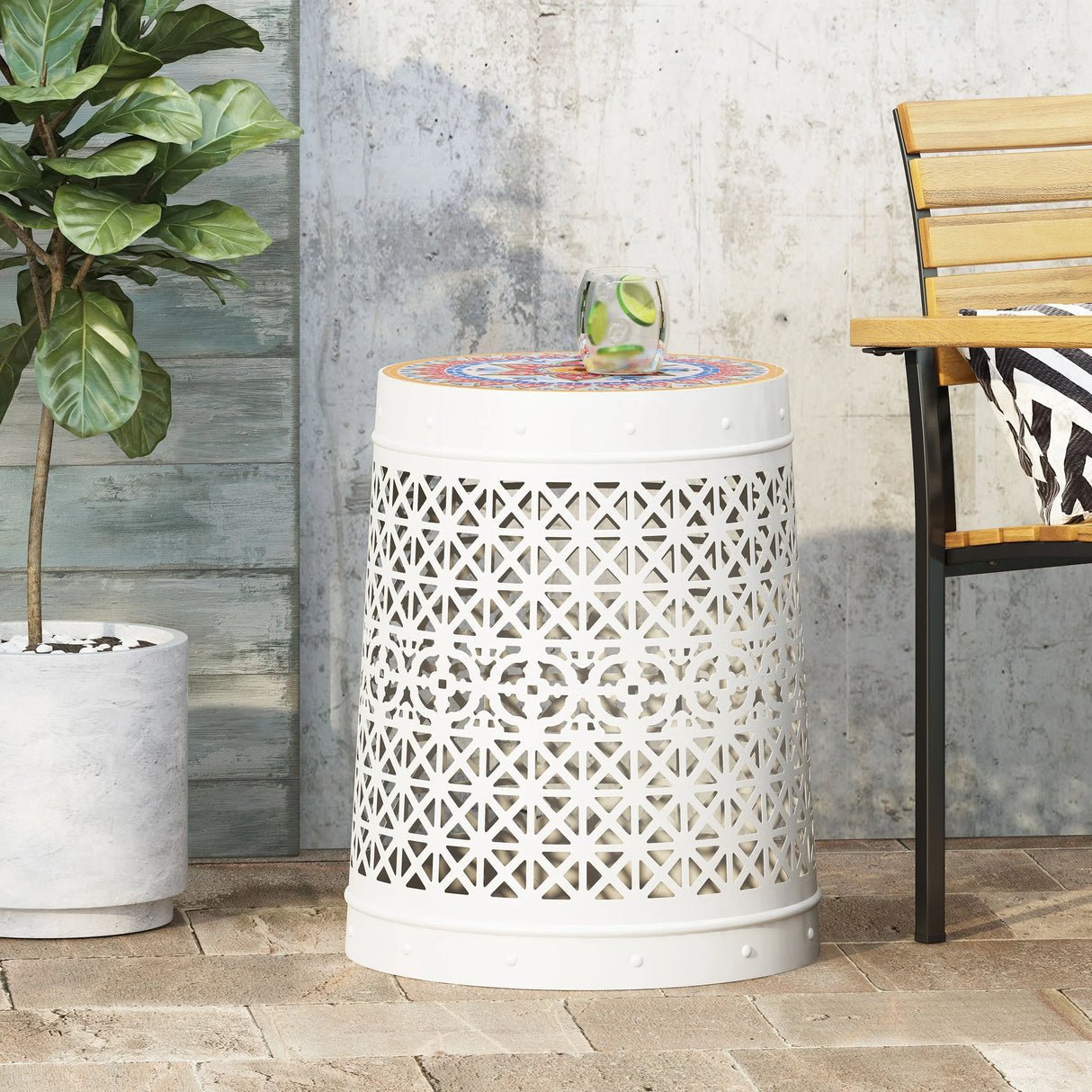Outdoor Side Table with Flower Design - Furniture Home Direct