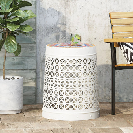 Outdoor Side Table with Flower Design - Furniture Home Direct