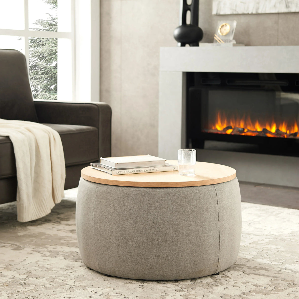 Round Storage Coffee Table - Grey - Furniture Home Direct