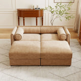 Contemporary Elegant White Chenille Sofa With Storage And Ottoman - Furniture Home Direct