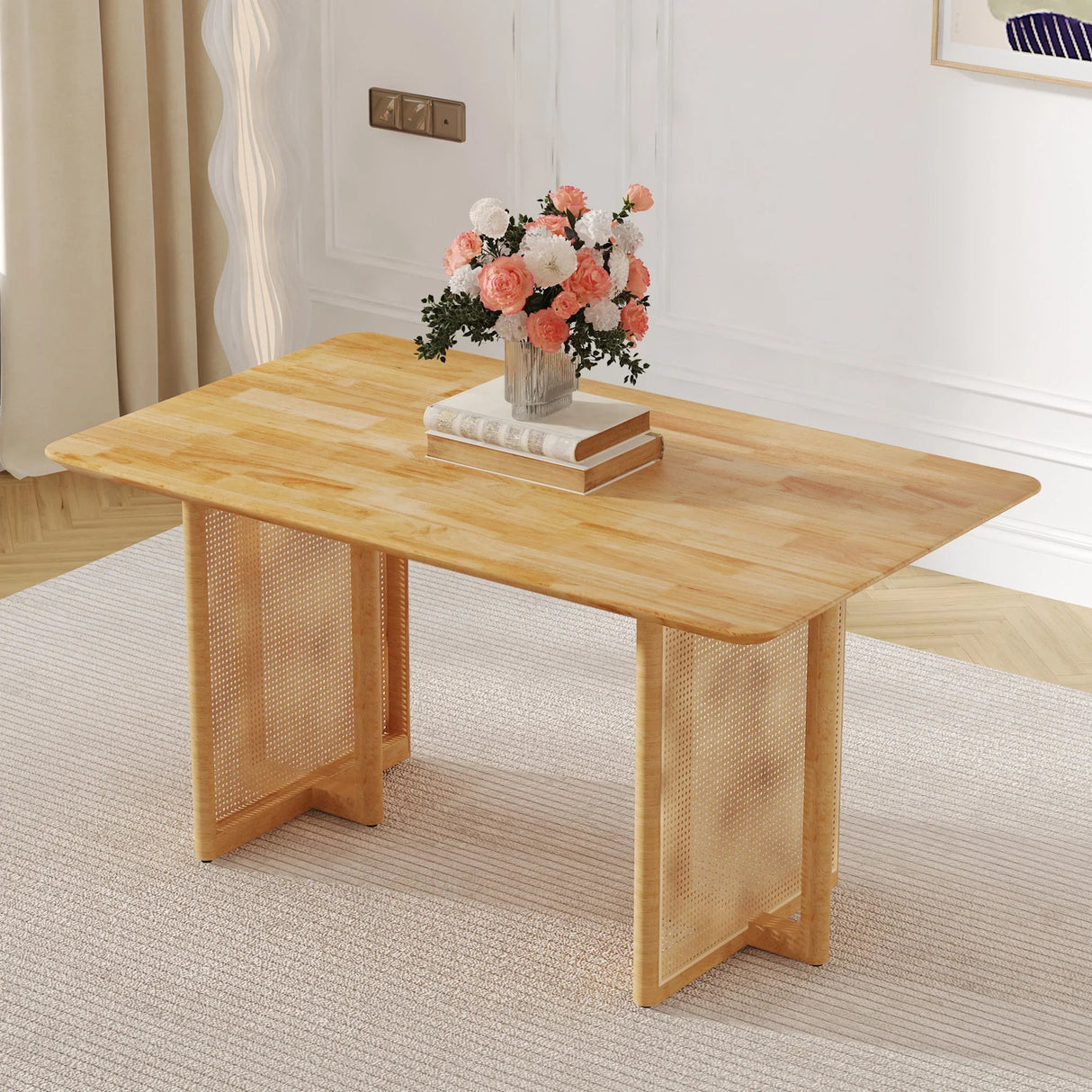 Dining Table With Imitation Rattan Design For Dining Room - Furniture Home Direct