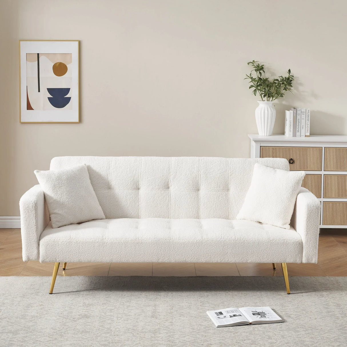 Teddy Fleece Sofa Bed With Luxurious Throw Pillows - Furniture Home Direct
