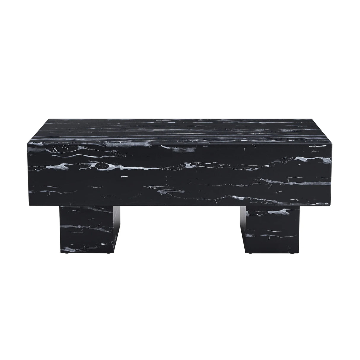 Coffee Table Modern Marble Texture With Block Base Black - Furniture Home Direct