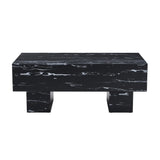Coffee Table Modern Marble Texture With Block Base Black - Furniture Home Direct