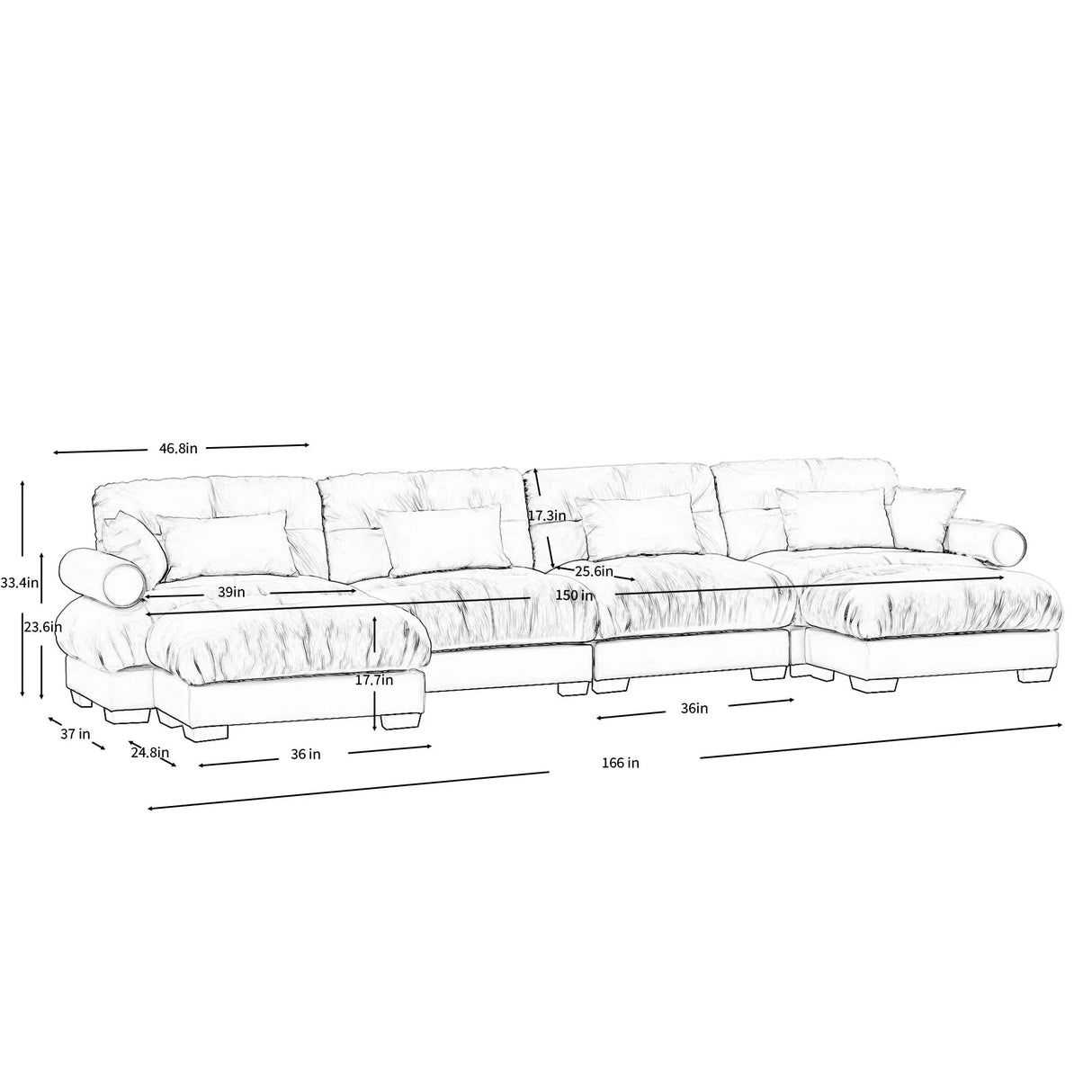 Super Comfort Oversized Modular Sectional Sofa With Movable Ottoman - Furniture Home Direct