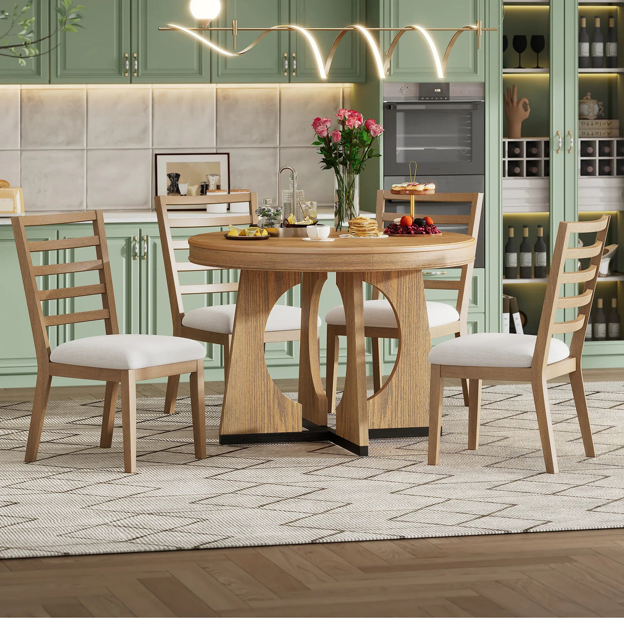 Dining Set Round Wood Table With Ladder Back Chairs Natural - Furniture Home Direct