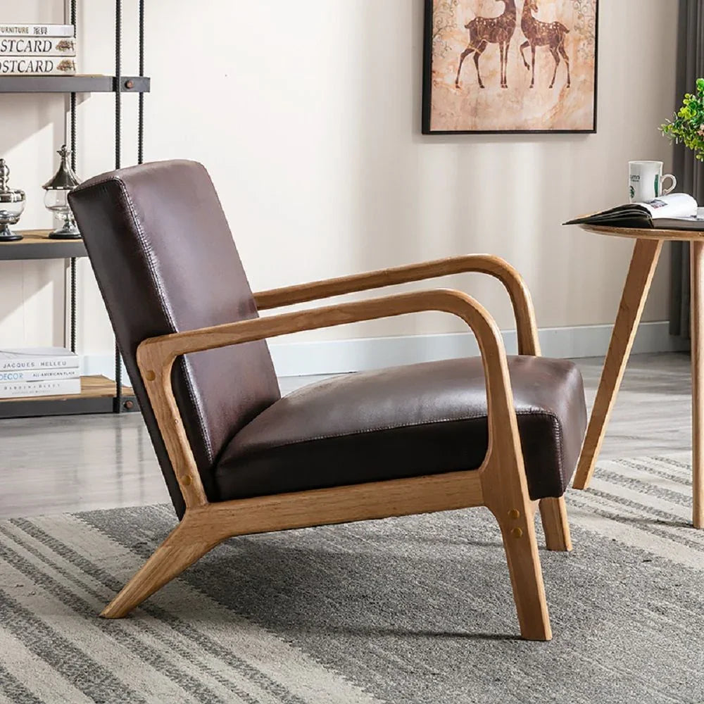 Classic Mid-Century Modern Accent Chairs, Open Framed Armchair With Cushioning Brown - Dark Brown - Furniture Home Direct