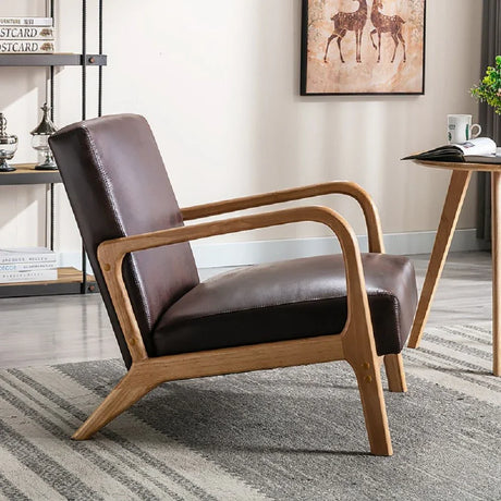 Classic Mid-Century Modern Accent Chairs, Open Framed Armchair With Cushioning Brown - Dark Brown - Furniture Home Direct