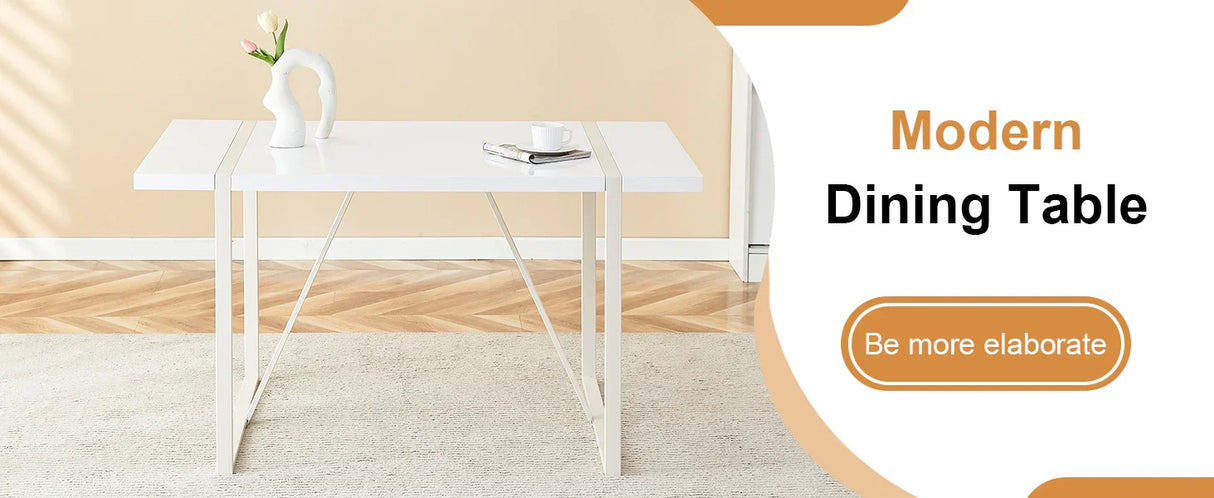 Dining Table Industrial Rectangular MDF Metal Frame White - Furniture Home Direct