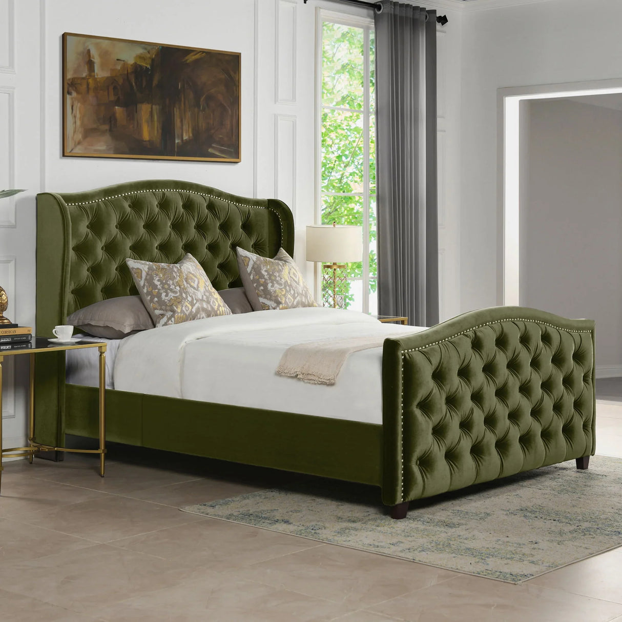 Marcella - Upholstered Shelter Headboard Bed Set - Furniture Home Direct