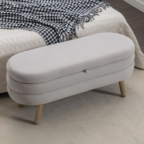 Velvet Fabric Storage Bench With Wood Legs - Furniture Home Direct