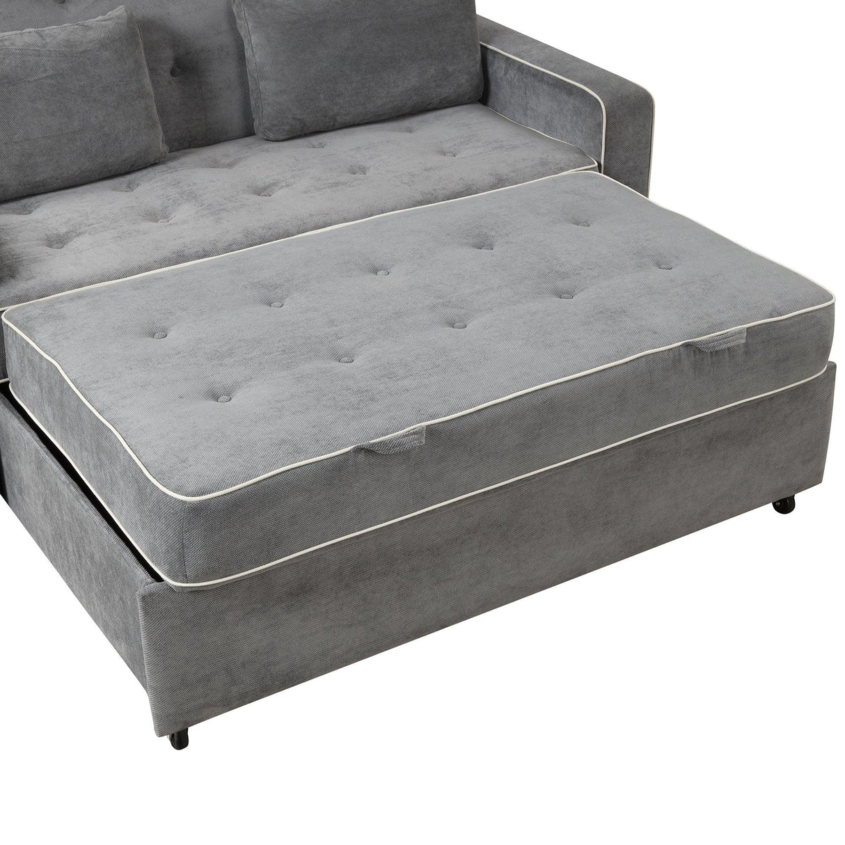 Upholstered Loveseat with Pull Out Sofa, Two Throw Pillows, Dual USB Charging Port And Adjustable Backrest - Gray - Furniture Home Direct