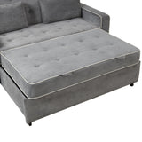 Upholstered Loveseat with Pull Out Sofa, Two Throw Pillows, Dual USB Charging Port And Adjustable Backrest - Gray - Furniture Home Direct