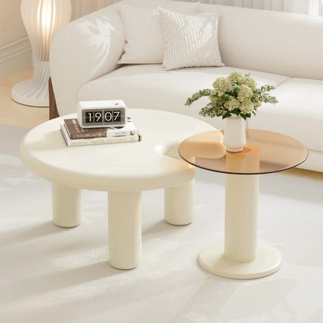 Nesting Coffee Tables Modern Round MDF Glass Beige Amber - Furniture Home Direct