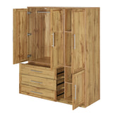 Wardrobe Armoire with Four Doors and Three Drawers Natural - Furniture Home Direct