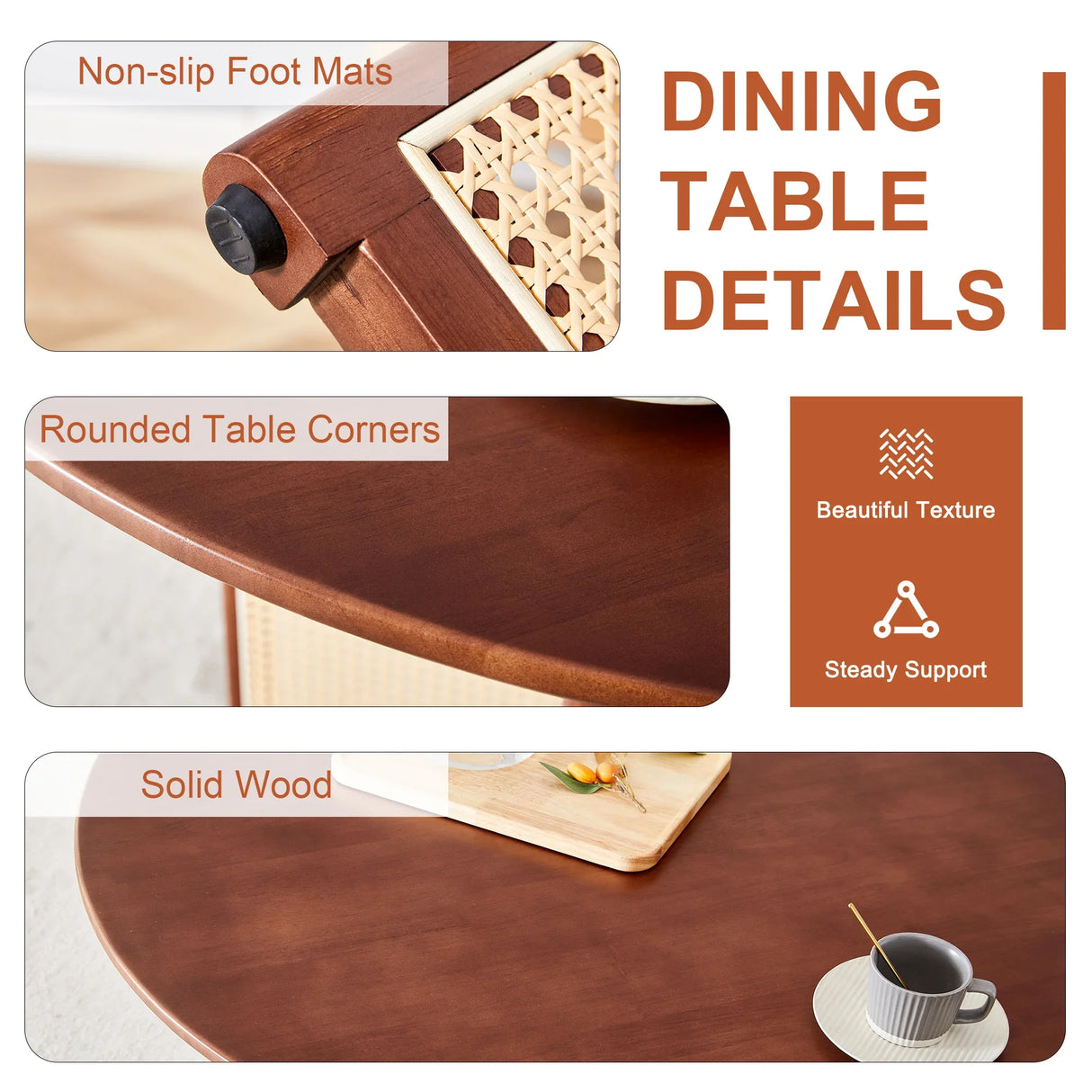 Dining Table Round Solid Wood Modern Rustic Style Walnut - Furniture Home Direct