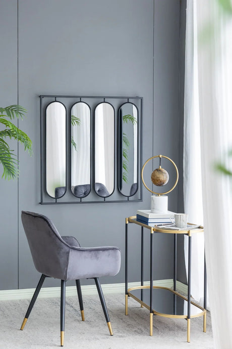Large 4 Oval Wall Mirror With Square Frame, Home Decor For Living Room, Bedroom, Entryway, Office - Black - Furniture Home Direct
