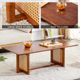 Coffee Table Solid Wood With Rattan Panel Sides Walnut - Furniture Home Direct