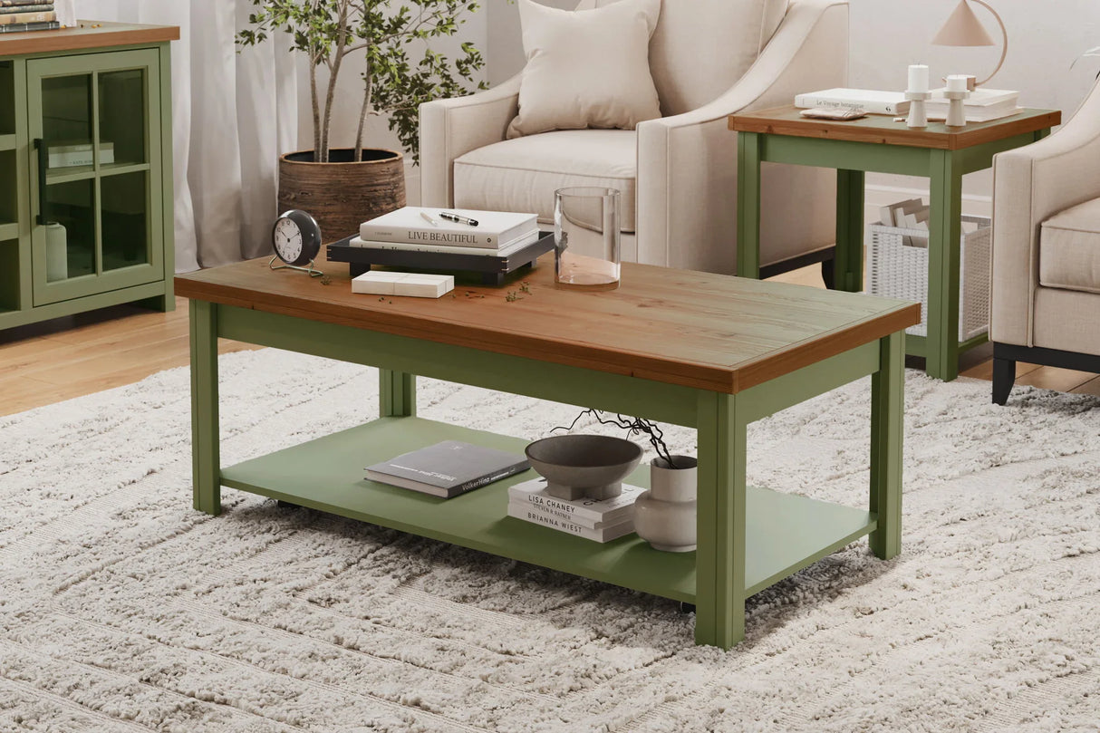 Vineyard - Coffee Table - Sage Green And Fruitwood - Furniture Home Direct