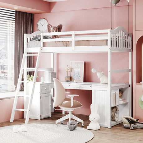 Loft Bed With Drawers, Cabinet, Shelves With Desk - Furniture Home Direct