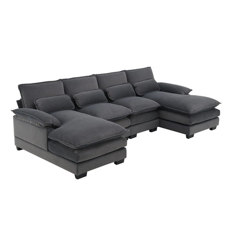 Modern U-Shaped Sectional Sofa With Waist Pillows, 6 Seat Upholstered Symmetrical Sofa Furniture, Sleeper Sofa Couch With Chaise Lounge For Living Room - Furniture Home Direct