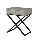 Koda - Wooden End Side Table Nightstand With Glass Top, Drawer And Metal Cross Base - Furniture Home Direct