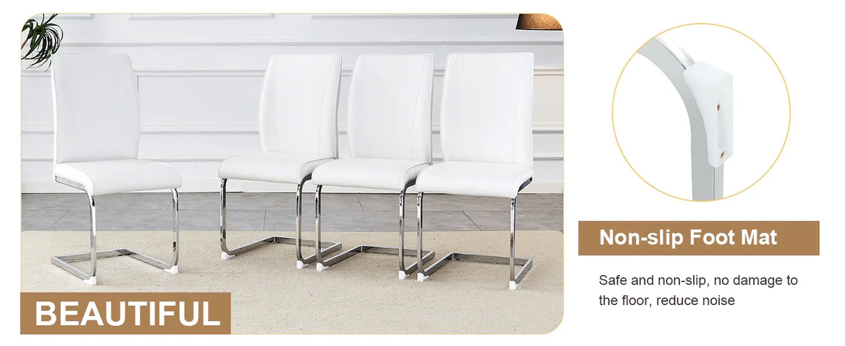 Dining Set Modern Round Table with Four Chairs White - Furniture Home Direct