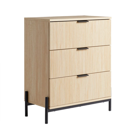 Mid-Century 3 Drawer Chest With Reeded Drawer Fronts - Furniture Home Direct