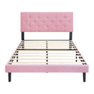 Modern Upholstered Platform Bed Frame With Button Tufted Linen Fabric Headboard - Furniture Home Direct
