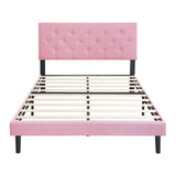 Modern Upholstered Platform Bed Frame With Button Tufted Linen Fabric Headboard - Furniture Home Direct