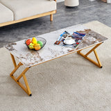 Coffee Table With A Natural And Smooth Marble Pattern On The Surface - Gold - Furniture Home Direct