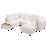 U-Shaped Sectional Modular Sofa With A Movable Ottoman, A Coffee Table With Hidden Charging Devices For Living Room - Furniture Home Direct
