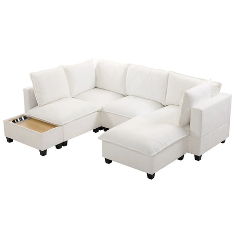 U-Shaped Sectional Modular Sofa With A Movable Ottoman, A Coffee Table With Hidden Charging Devices For Living Room - Furniture Home Direct