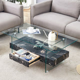Modern 2 Tier Square Coffee Table, Elegant Marble Pattern - Furniture Home Direct