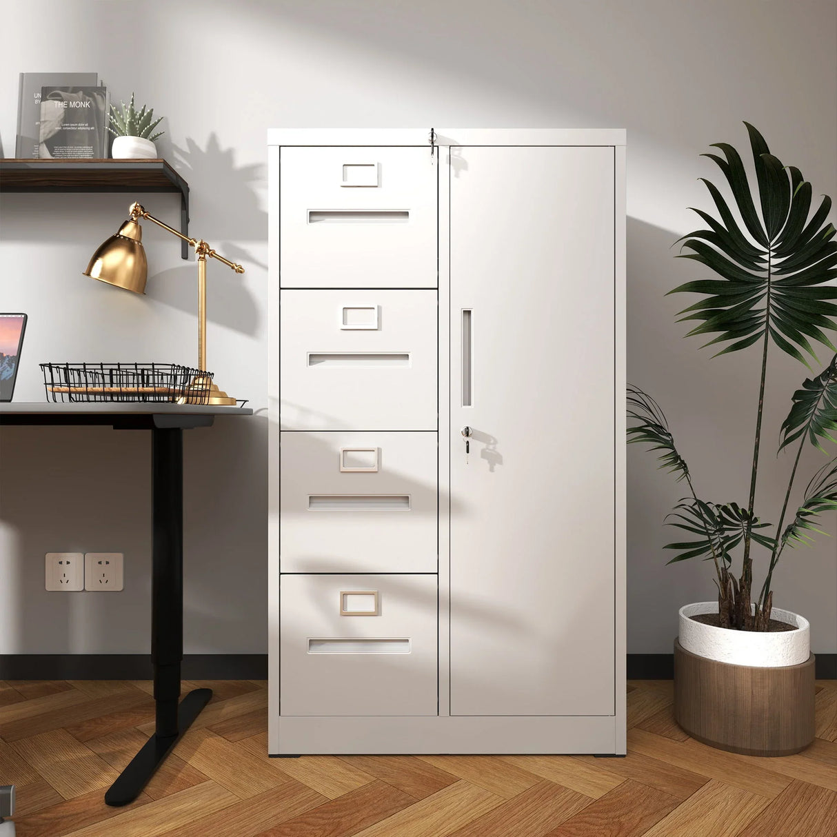 Metal Storage Vertical Filing Cabinet With Lock, 4 Drawers, 1 Door, Steel Construction, School / Office Use - Furniture Home Direct