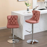 Swivel Velvet Barstools Adjusatble Seat Height From 25-33", Modern Upholstered Chrome Base Bar Stools With Backs Comfortable Tufted For Home Pub And Kitchen Island (Set of 2) - Furniture Home Direct