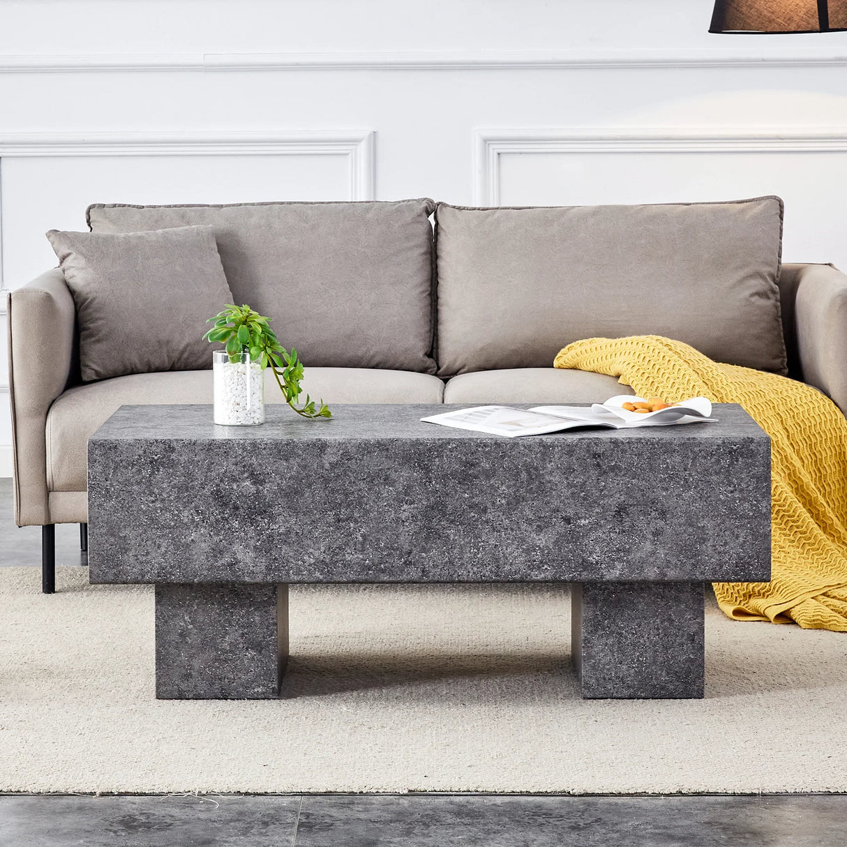 Coffee Table Modern Minimalist Stone Look MDF Textured Gray - Furniture Home Direct