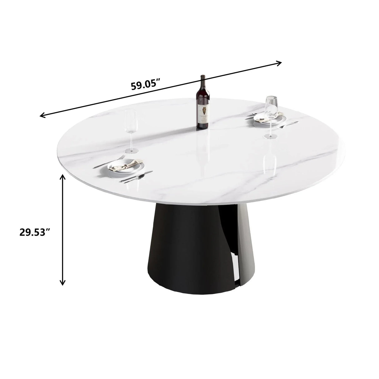 59.05" Modern Artificial Stone Round Carbon Steel Base Dining Table - White / Black - Furniture Home Direct
