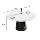 59.05" Modern Artificial Stone Round Carbon Steel Base Dining Table - White / Black - Furniture Home Direct