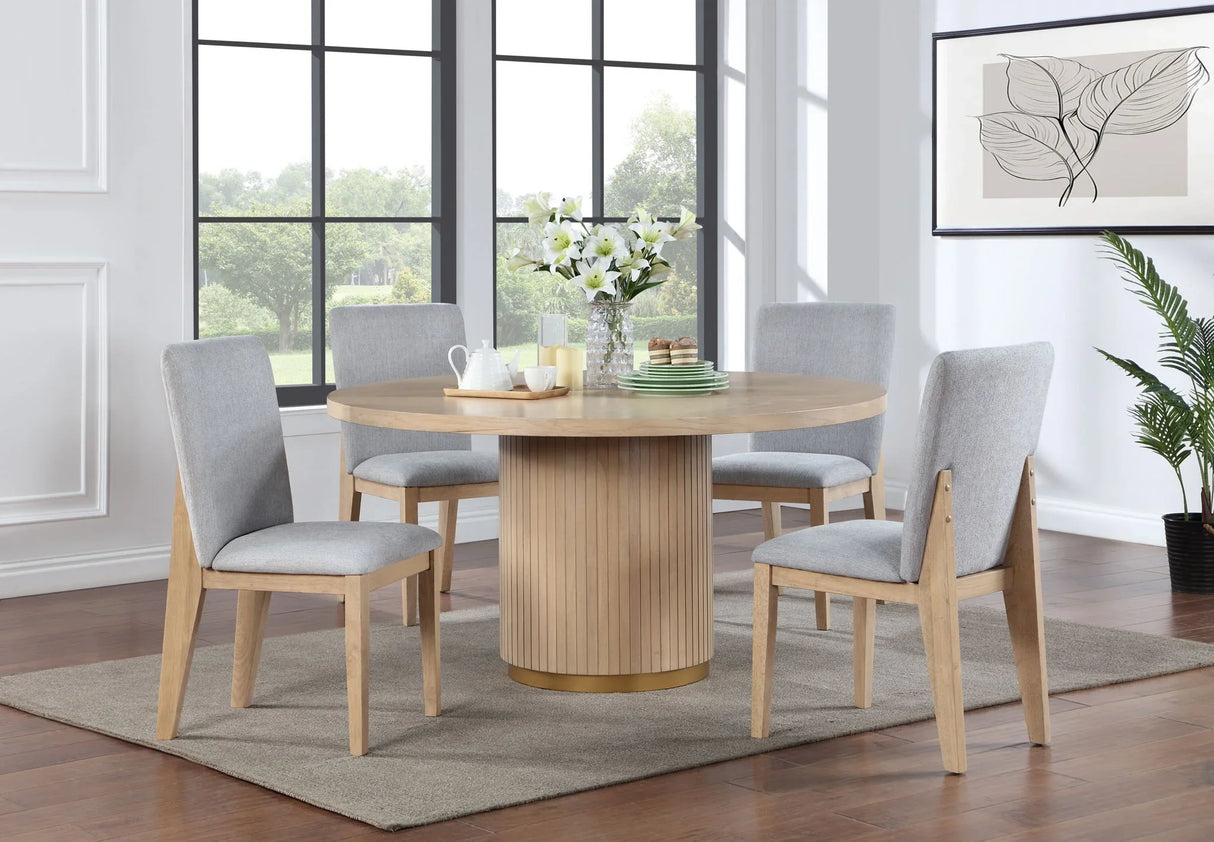 Caspian - 5 Piece Round Dining Table Set With Chairs - Oak - Furniture Home Direct
