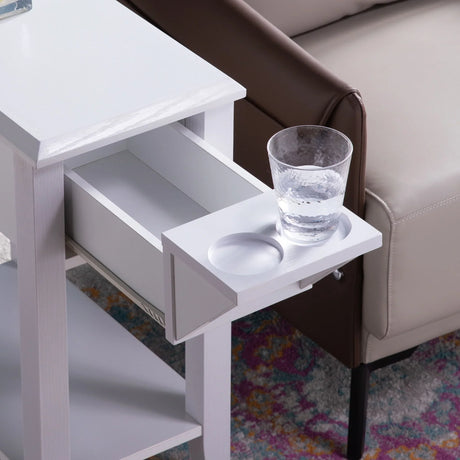 Modern Chairside Table With Two Cup Holders, Display Accent Table - White - Furniture Home Direct