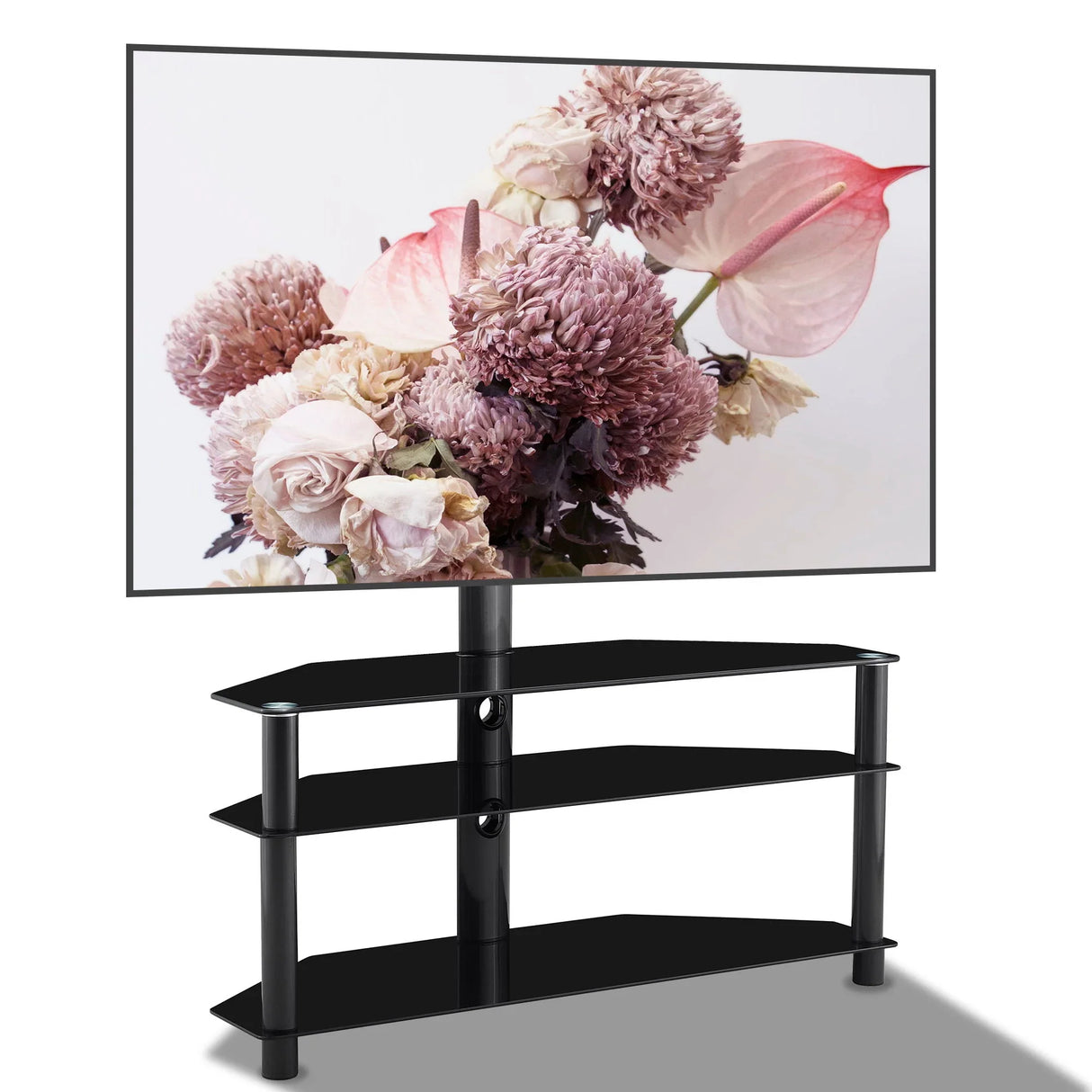 Multi-Function TV Stand Height Adjustable Bracket Swivel 3 Tier - Black - Furniture Home Direct