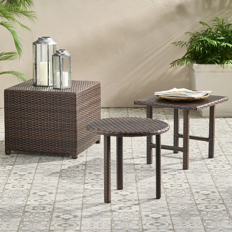 Lido - 3 Pieces Table Set - Brown Multi